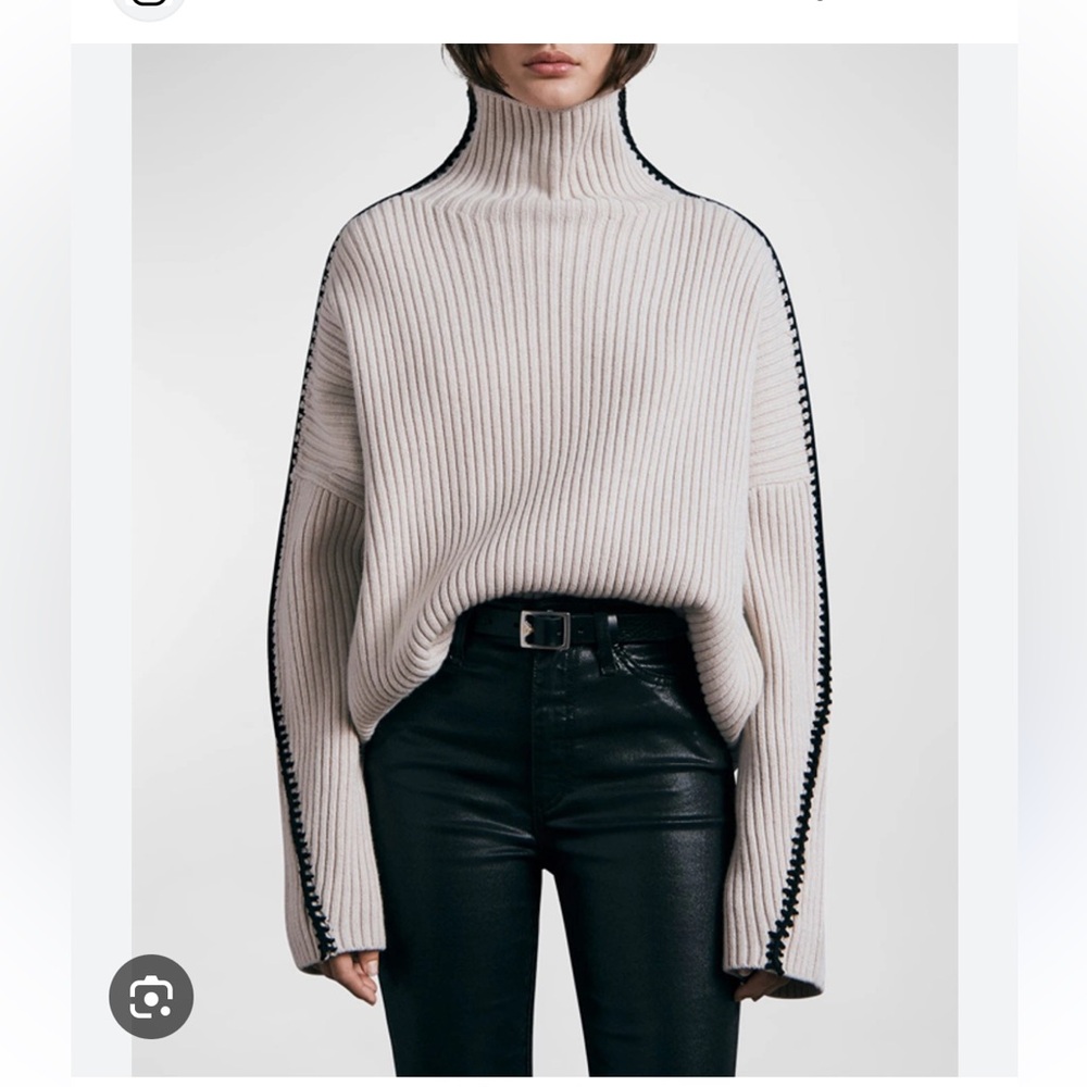 Ingrid Wool Turtleneck, Ivory, Size M
